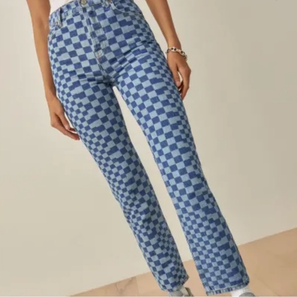 🏁Reformation Cynthia Checkerboard Denim Jeans🏁